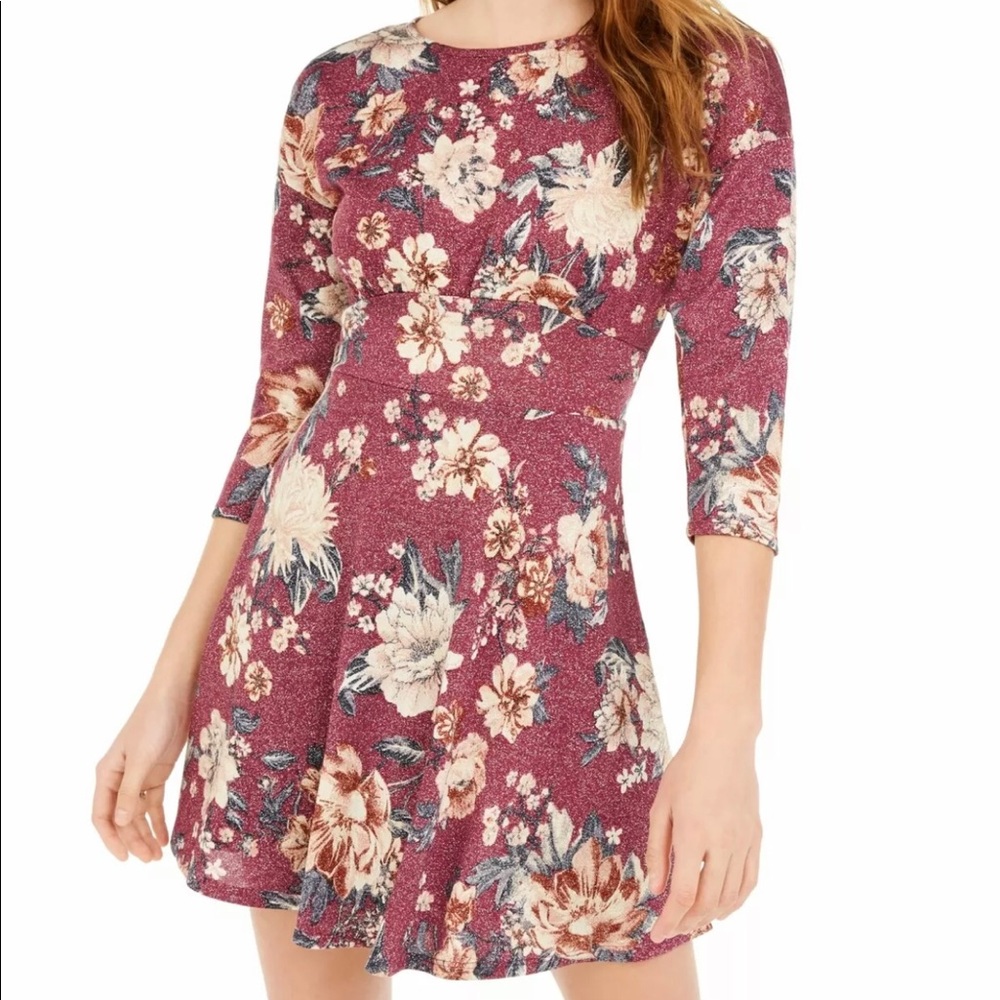 BEBOP Womens Purple Long Sleeve Short Fit + Flare Dress Juniors M
